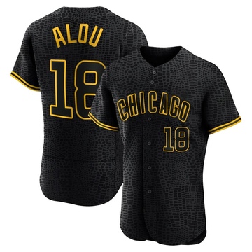 Authentic Moises Alou Men's Chicago Cubs Black Snake Skin City Jersey
