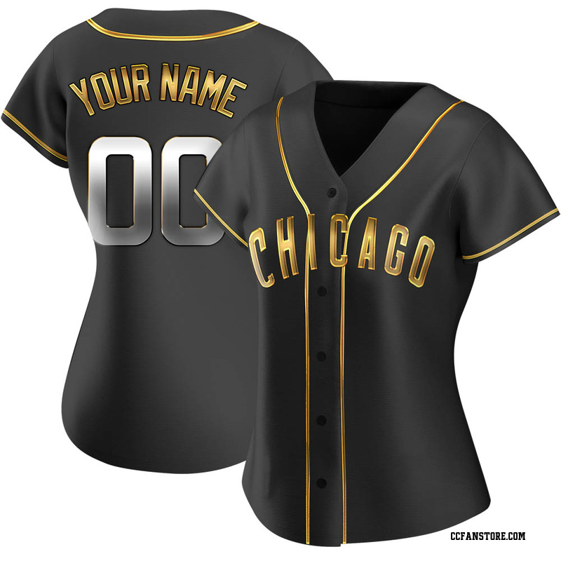 Replica Custom Women's Chicago Cubs Black Golden Alternate Jersey