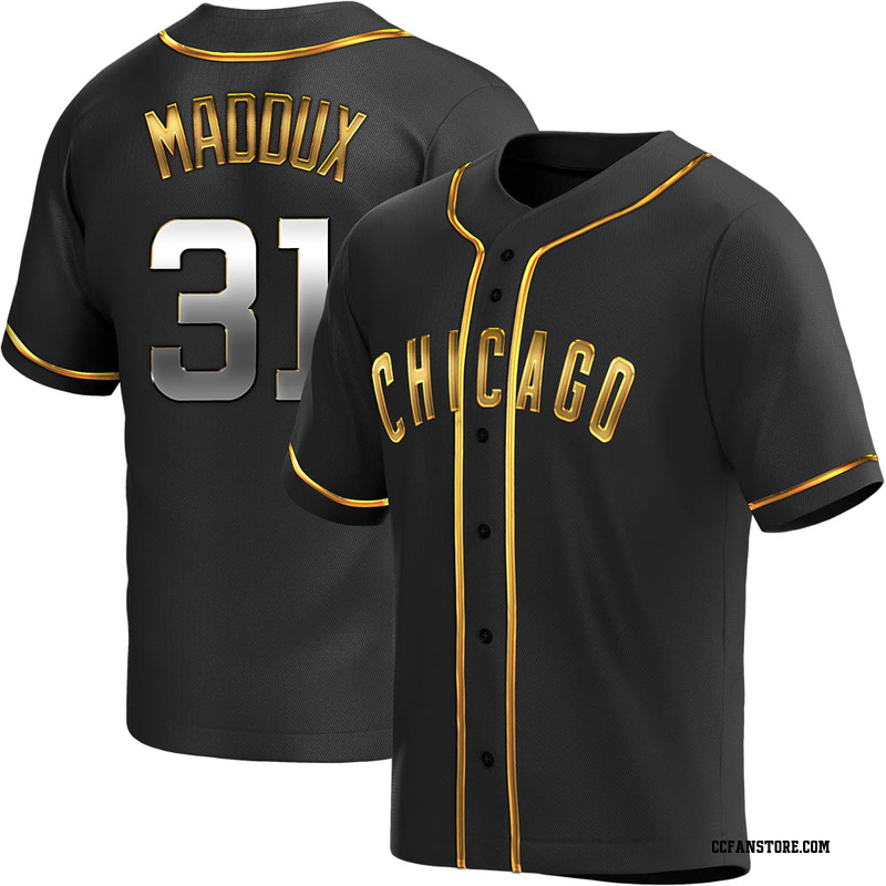 Replica Greg Maddux Men's Chicago Cubs Black Golden Alternate Jersey