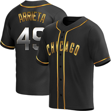 Replica Jake Arrieta Men's Chicago Cubs Black Golden Alternate Jersey