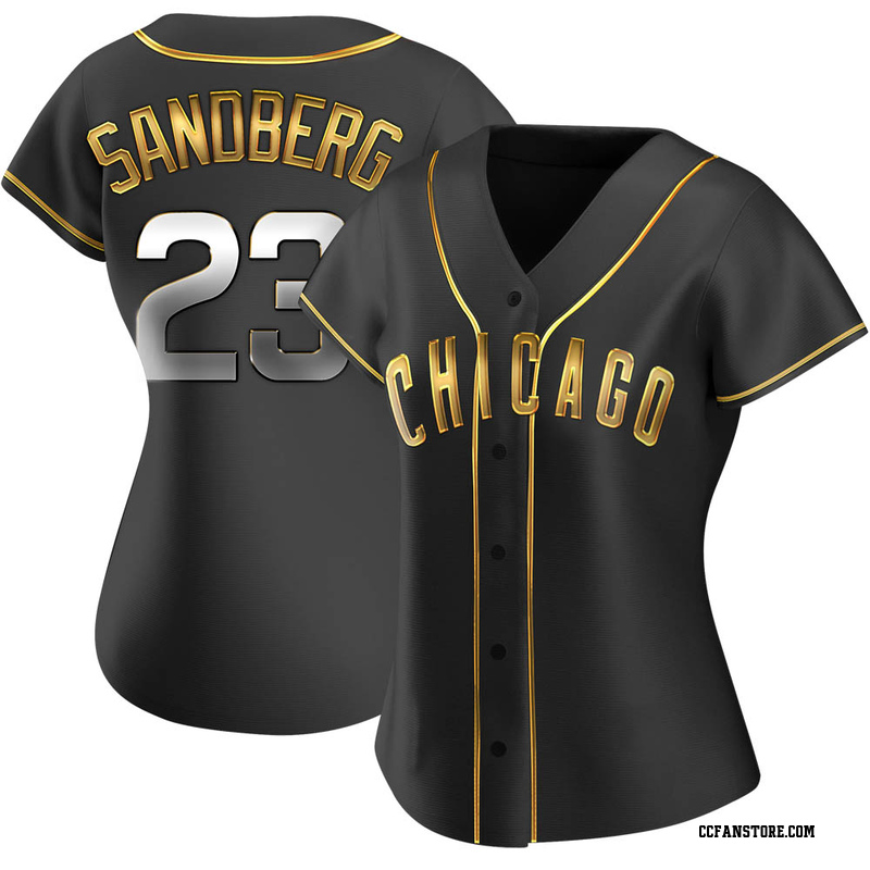 Replica Ryne Sandberg Women's Chicago Cubs Black Golden Alternate Jersey