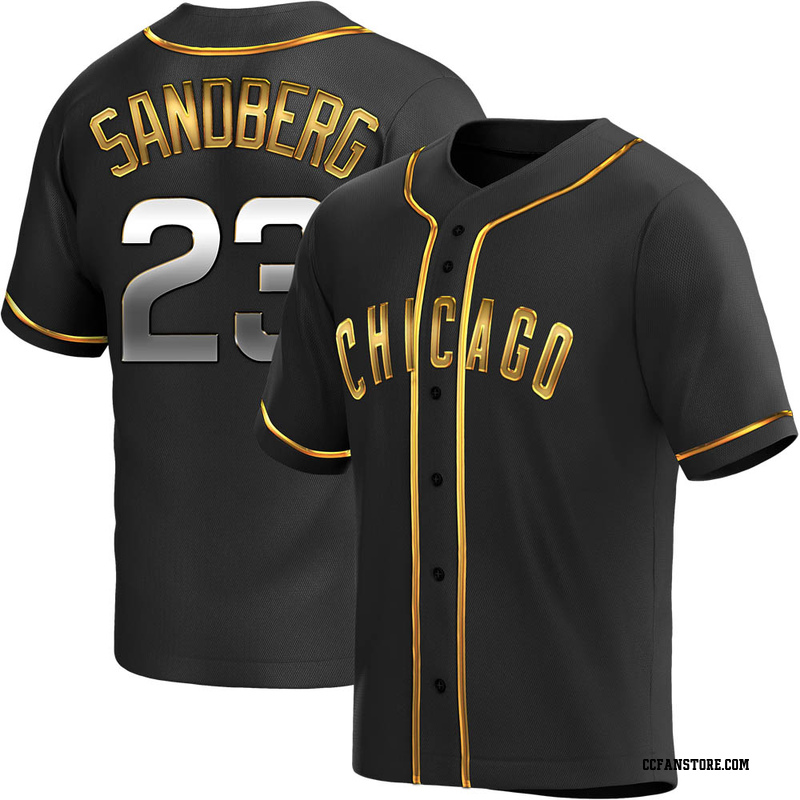 Replica Ryne Sandberg Youth Chicago Cubs Black Golden Alternate Jersey
